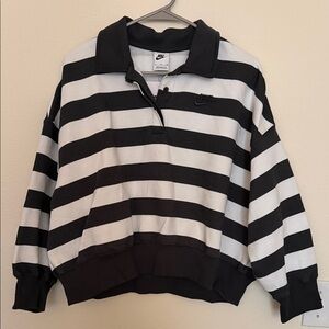 Nike Women’s Polo Pullover Striped Sweatshirt - Dark Gray / White